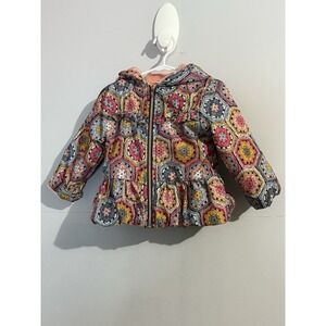 Girls Jacket Penelope Mack Floral Geometric with Pink Fleece Lining‎  Size 24M